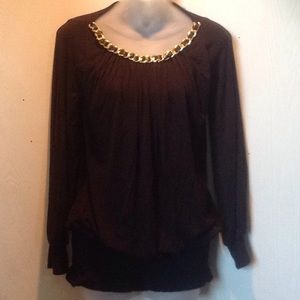 Sky Gold Chain W Leather SZS Black Tunic Blouse